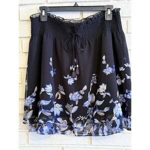 White House Black Market Sz Lg Blue Floral Lined Skirt Elastic Waist & Front Tie